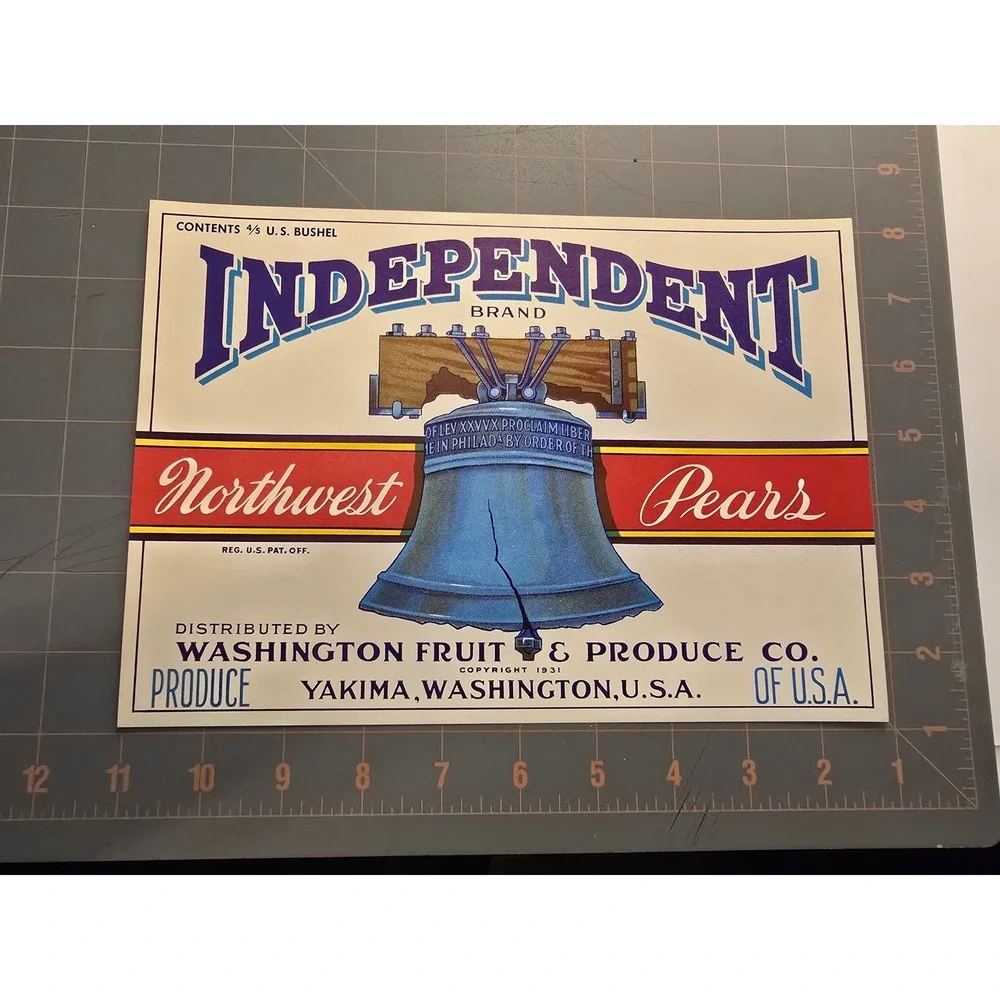 Vintage Independent Brand Northwest Pears Fruit Crate‎ Label 1931
